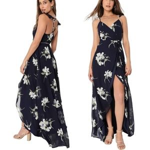 Lulus All Mine Navy Blue Floral Print High-Low Wrap Dress NWT Size Small